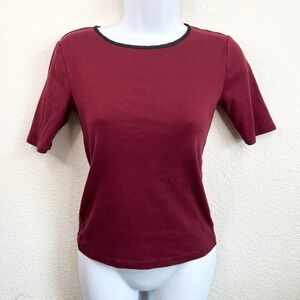 Loft Ann Taylor Dark Red Back Bow Top Cotton Half Sleeve Women's S Petite